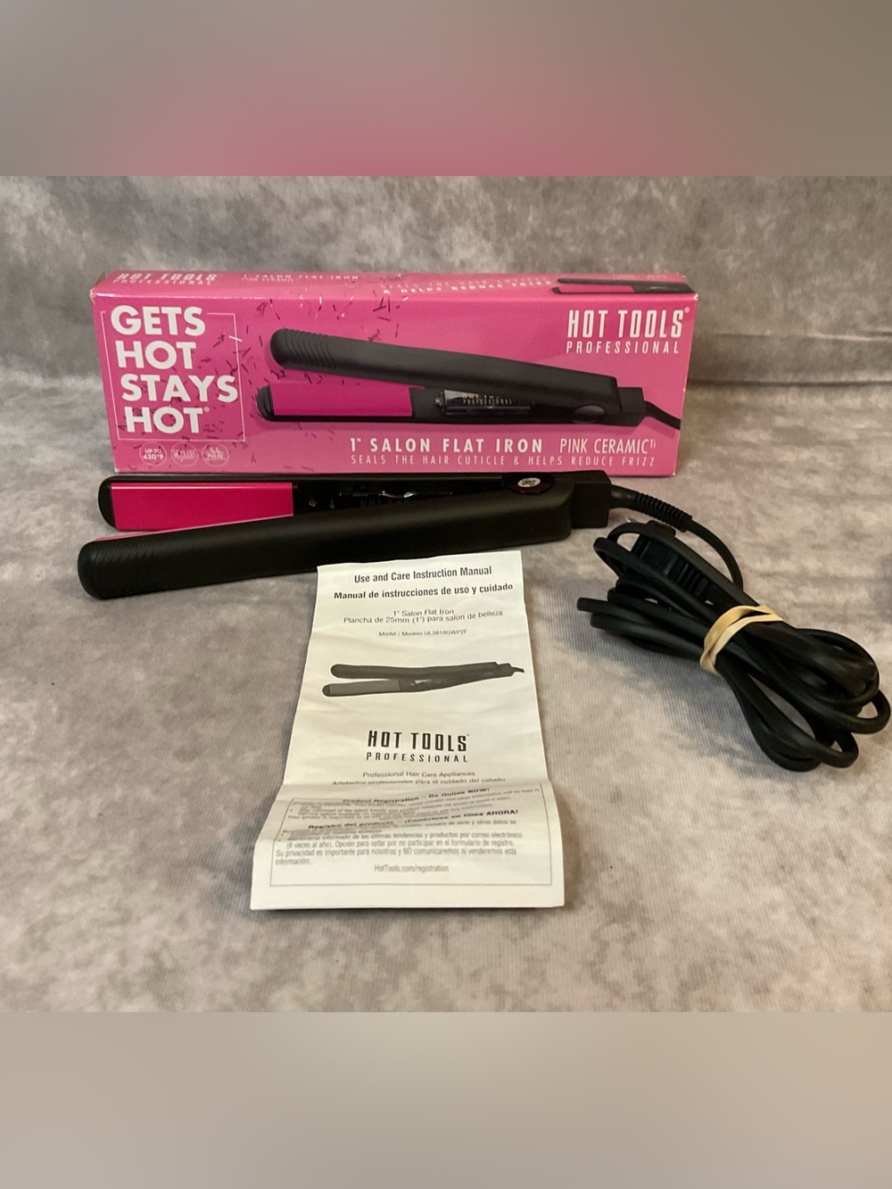 HOT TOOLS PROFESSIONAL 1” SALON FLAT IRON PINK CERAMIC + TITANIUM STRAIGHTENER